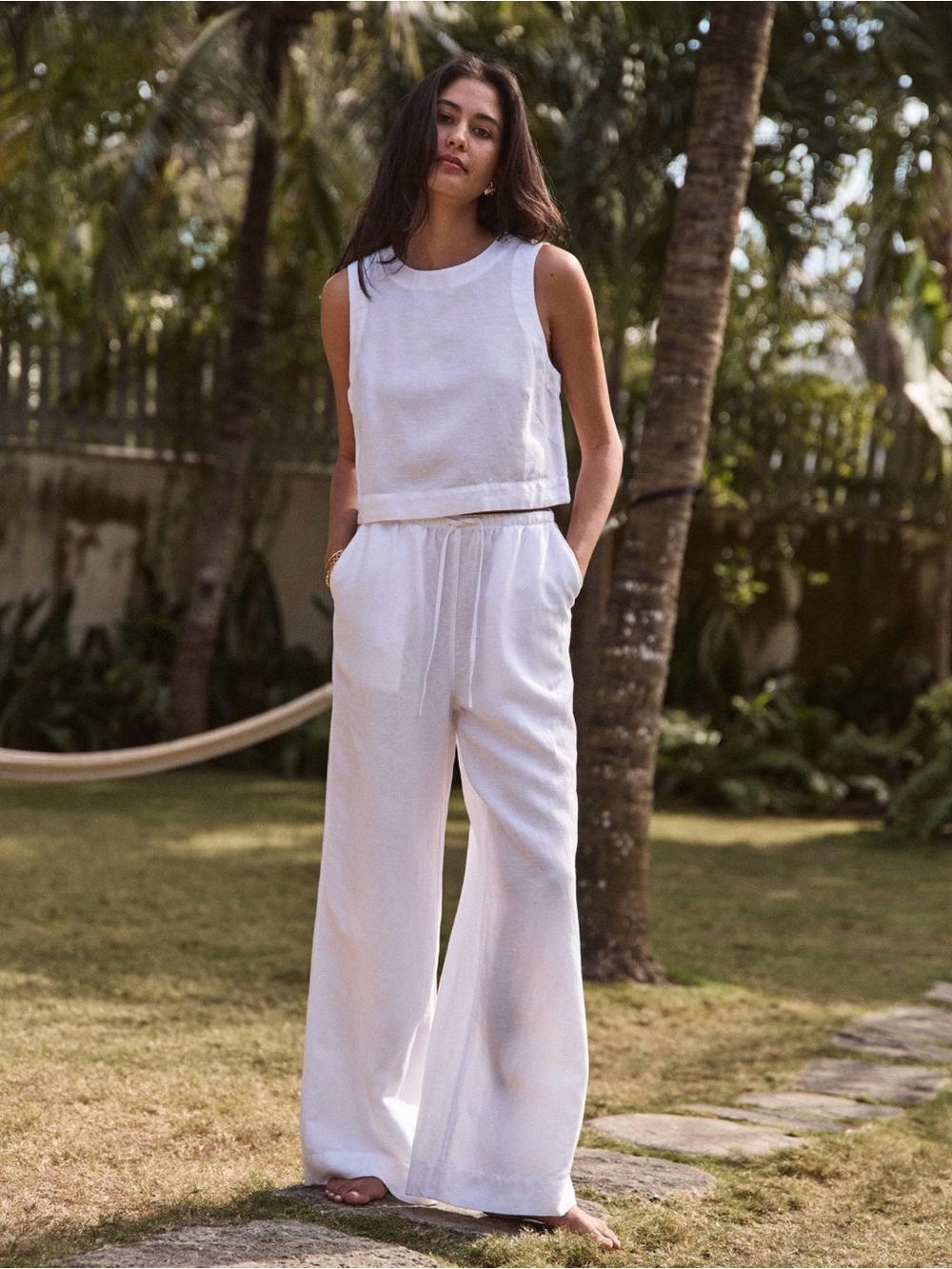 Marine Layer Linen Drawstring Pant In White Size Small NWT